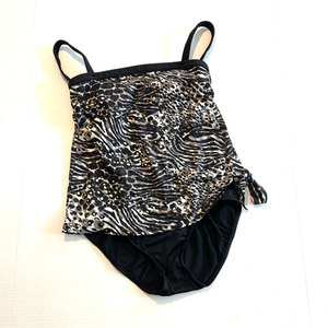 Rose Marie Reid Animal Print Gold Soft Cup Swimsuit Removable Straps‎ Womens 8